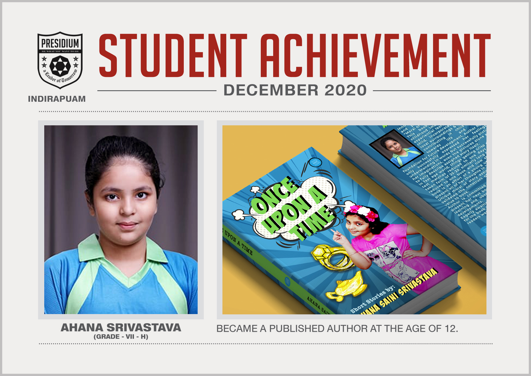 Presidium Indirapuram, AHANA BECOMES A PUBLISHED AUTHOR AT THE AGE OF 12