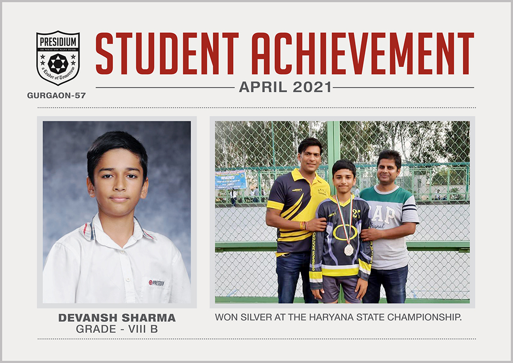 Presidium Gurgaon-57, Achievement Roller Hockey - Devansh Sharma