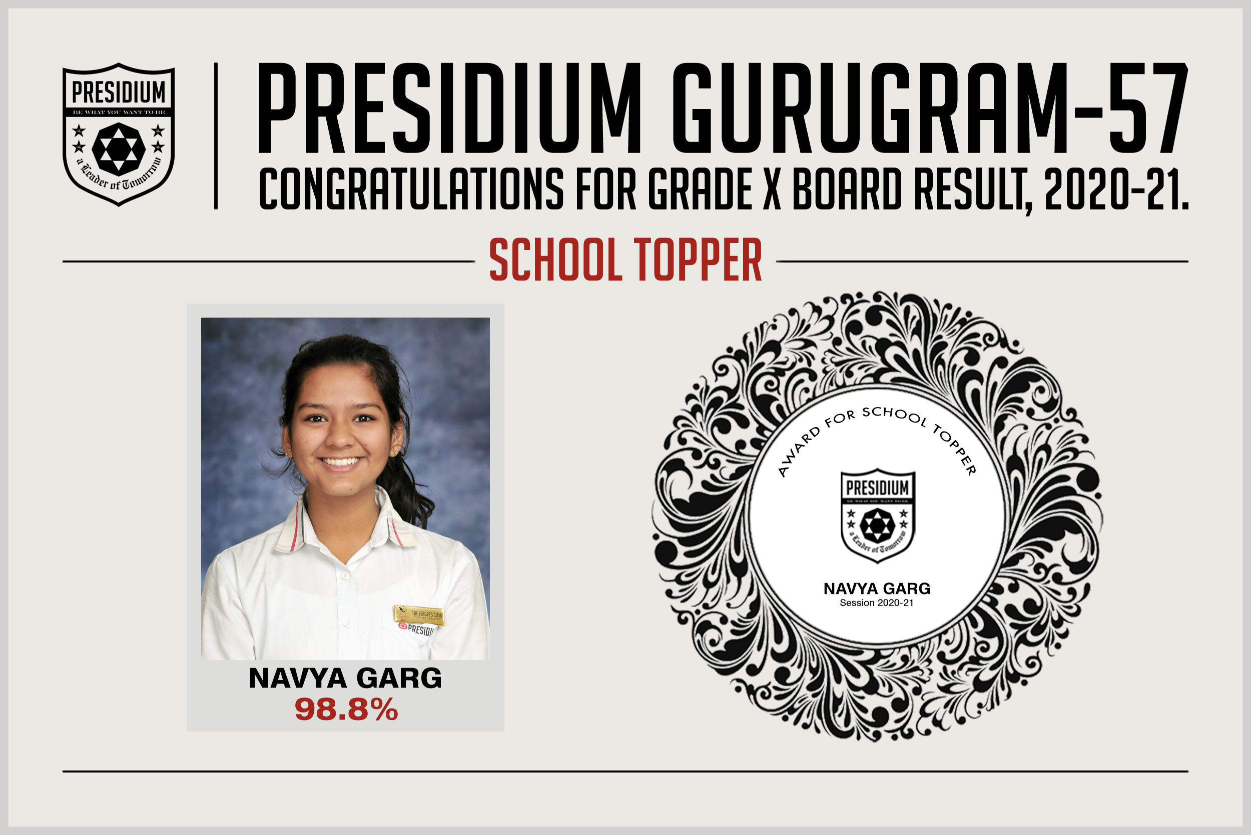 Presidium Gurgaon-57, KUDOS PRESIDIANS FOR EXCEPTIONAL XTH BOARD RESULTS (2020-21)