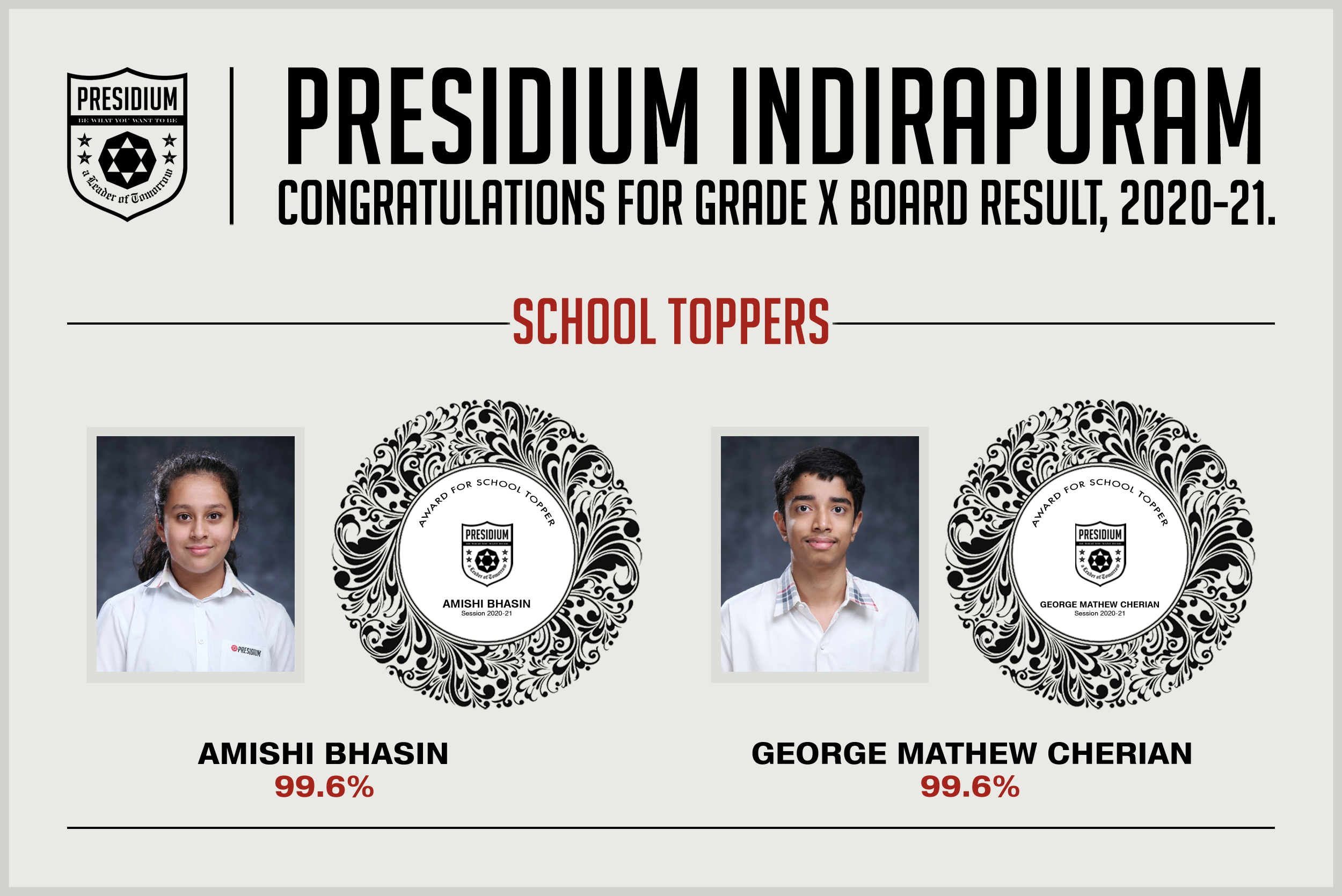 Presidium Indirapuram, CBSE GRADE X RESULTS(2020-21): PRESIDIANS ACE WITH PERFECT SCORES