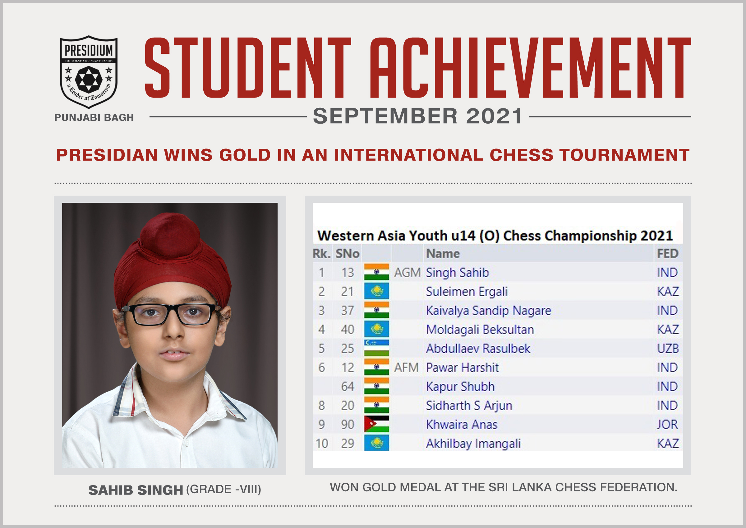 PRESIDIAN WINS GOLD IN AN INTERNATIONAL CHESS TOURNAMENT