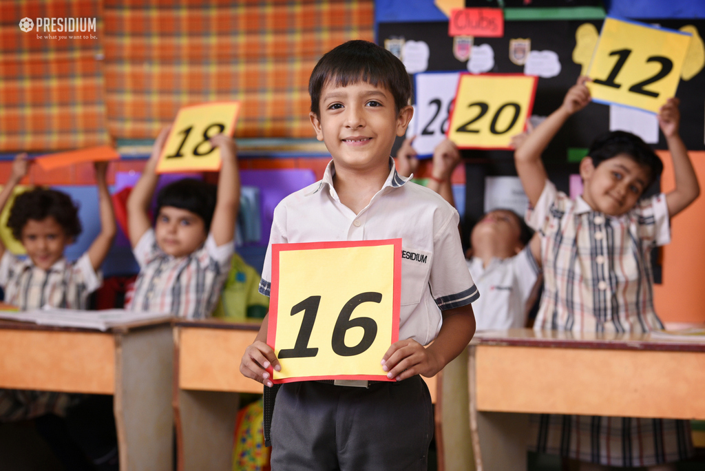 Presidium Dwarka-6, GRADE PREP STUDENTS GUESS MISSING NUMBERS ON A MATH GRID