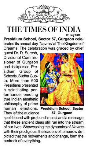 Presidium Gurgaon-57, PRESIDIUM'S MUSICAL THEATRE - 'NAVRAS' MAKES IT TO HEADLINES 