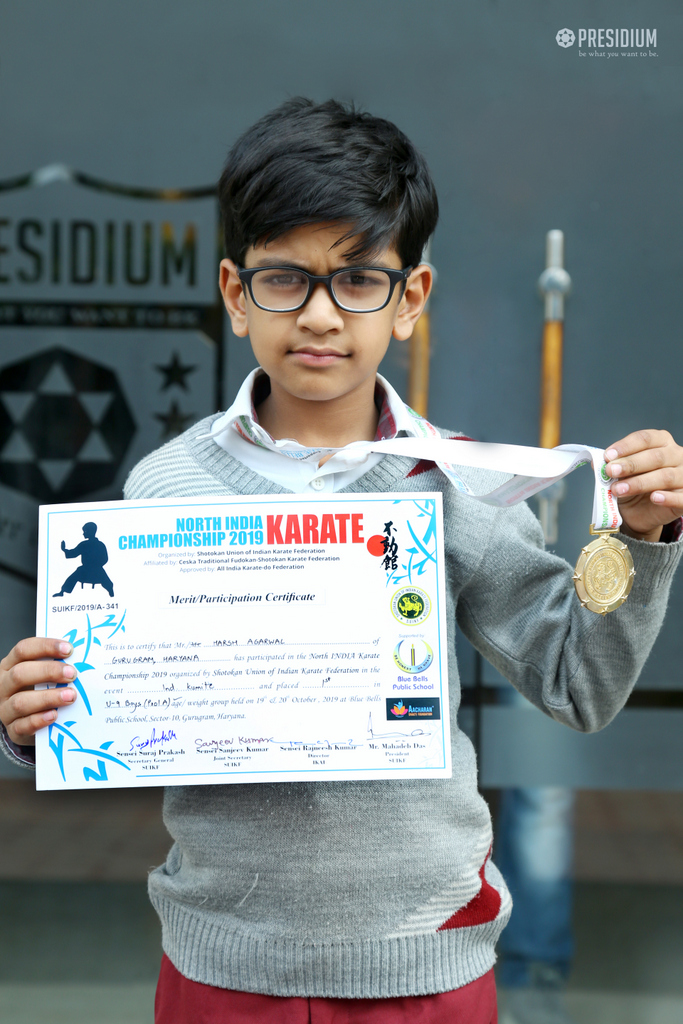 Presidium Gurgaon-57, YOUNG KARATE CHAMPION BAGS A GOLD MEDAL IN CHAMPIONSHIP