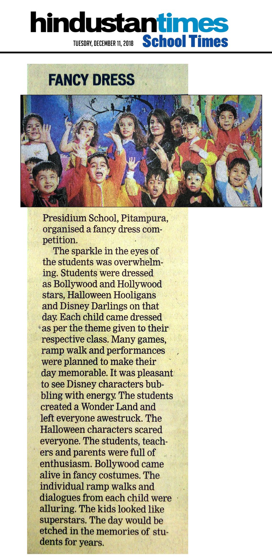 Presidium Pitampura, OUR FANCY DRESS DAZZLERS MAKE IT TO HINDUSTAN TIMES