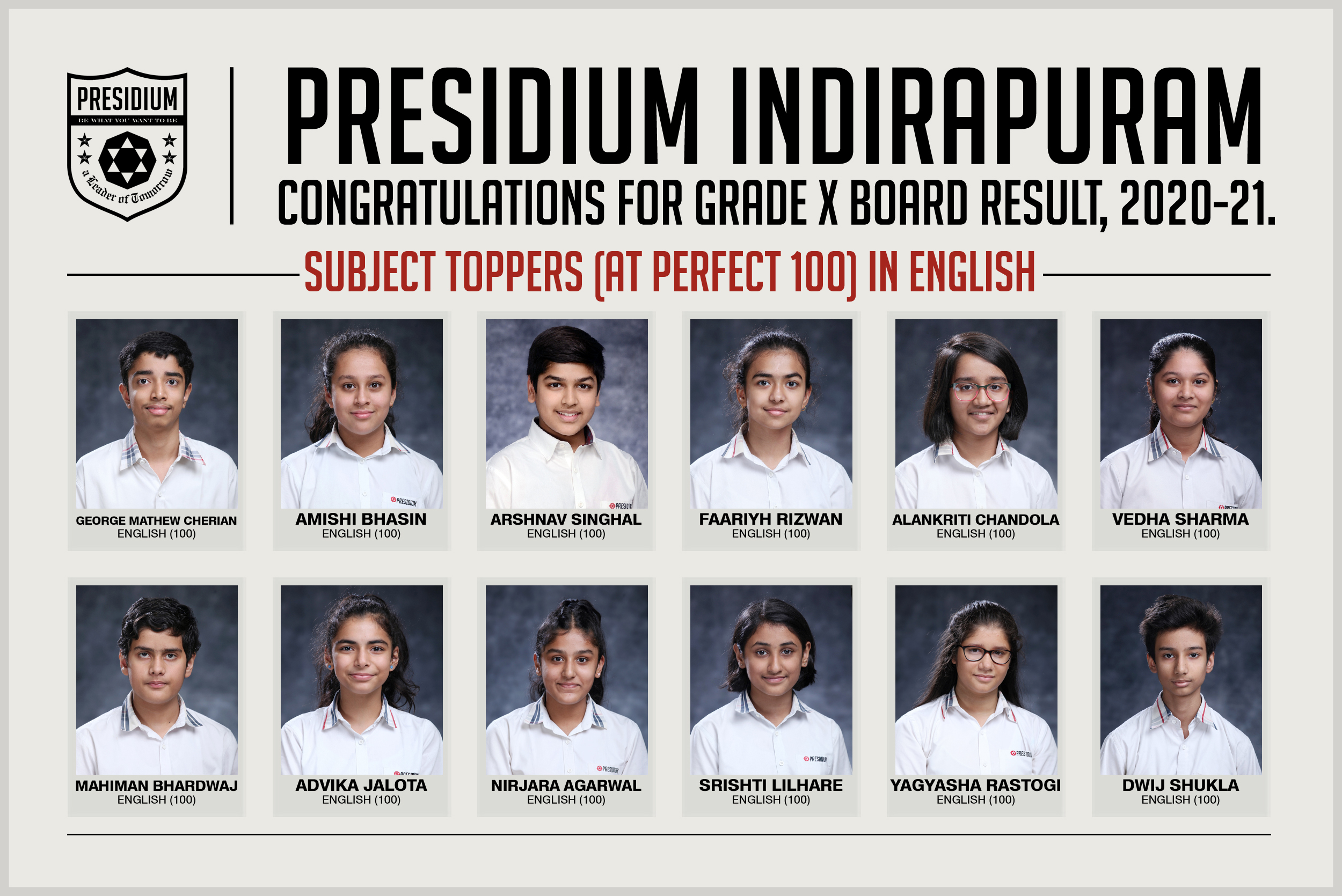 Presidium Indirapuram, CBSE GRADE X RESULTS(2020-21): PRESIDIANS ACE WITH PERFECT SCORES