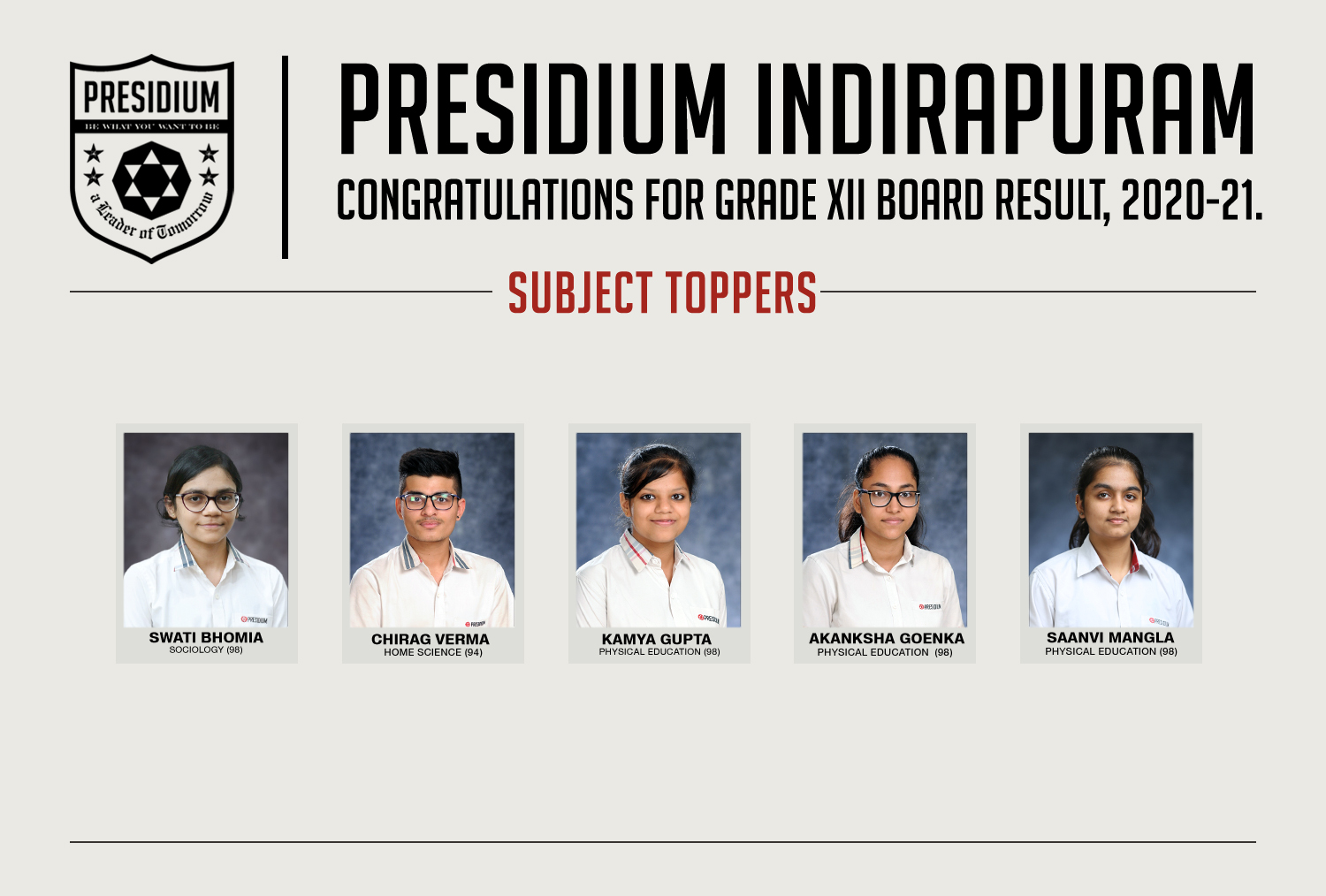 Presidium Indirapuram, CONGRATULATIONS STUDENTS FOR BRILLIANT 12TH BOARD RESULTS! 