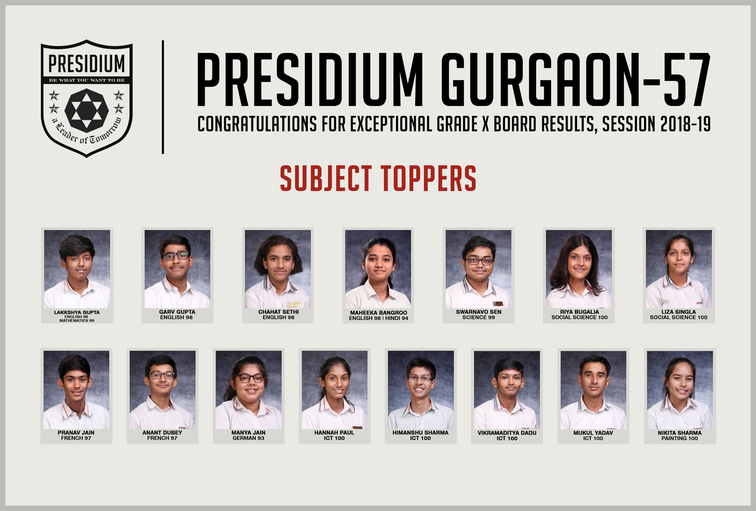 Presidium Gurgaon-57, PRESIDIANS OUTSHINE CBSE GRADE 10 RESULTS