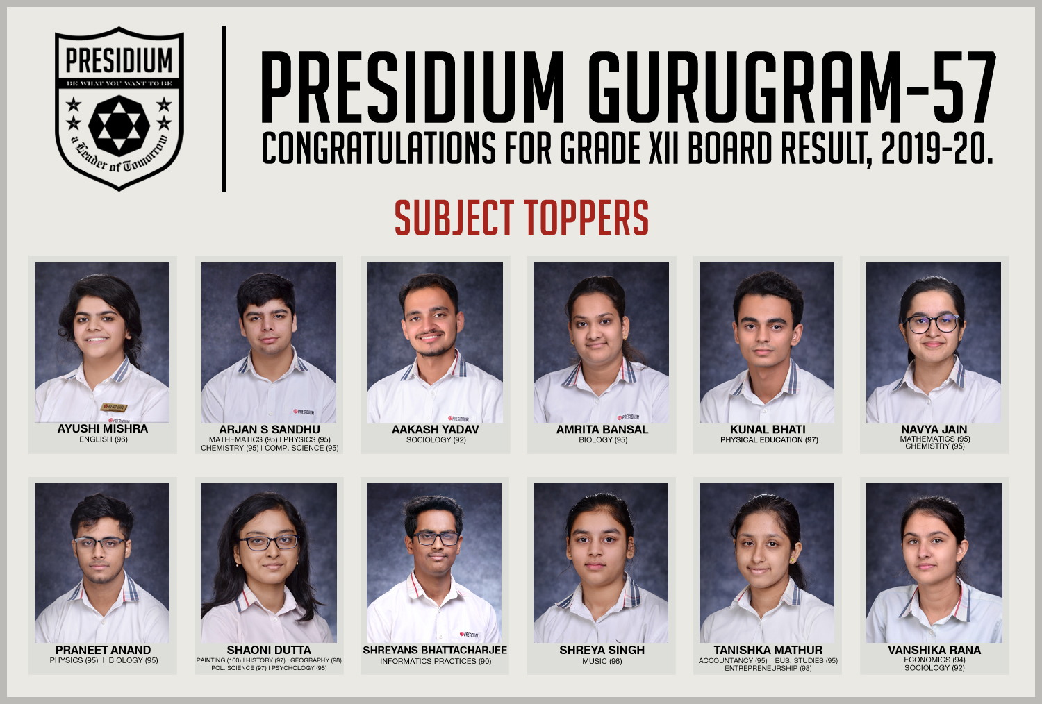 Presidium Gurgaon-57, CONGRATULATIONS STUDENTS FOR BRILLIANT 12TH BOARD RESULTS!