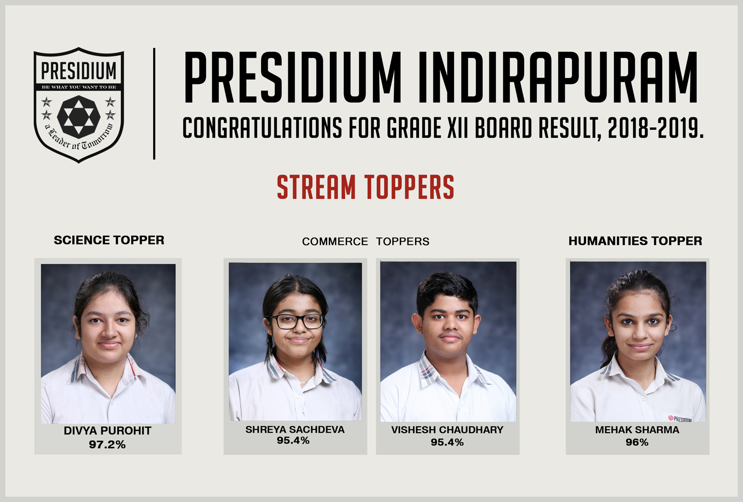 Presidium Indirapuram, CLASS 12 STUDENTS DELIVER OUTSTANDING RESULTS IN BOARDS