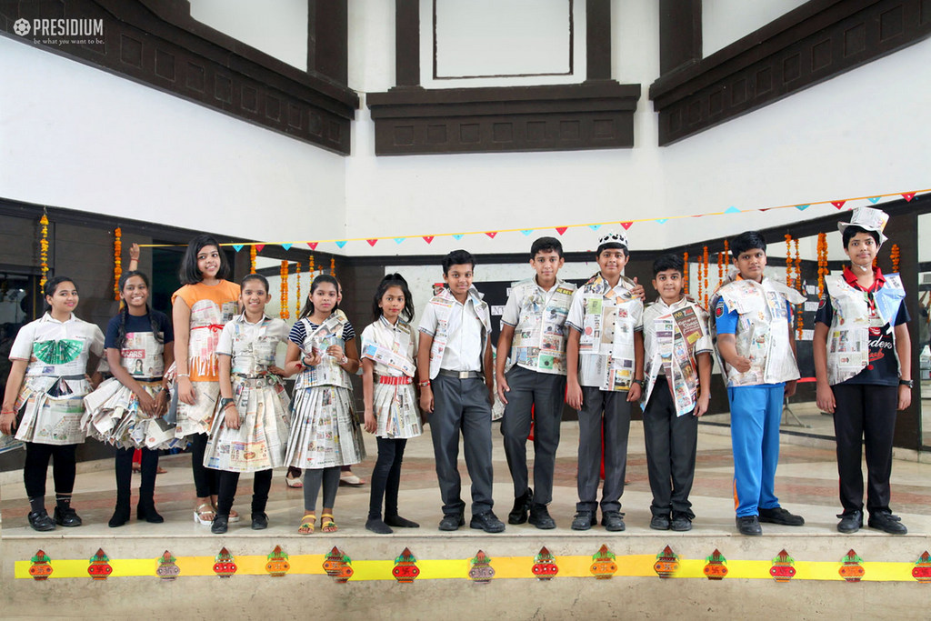 Presidium Indirapuram, YOUNG FASHION DESIGNERS CREATE BEAUTIFUL DRESSES WITH NEWSPAPER