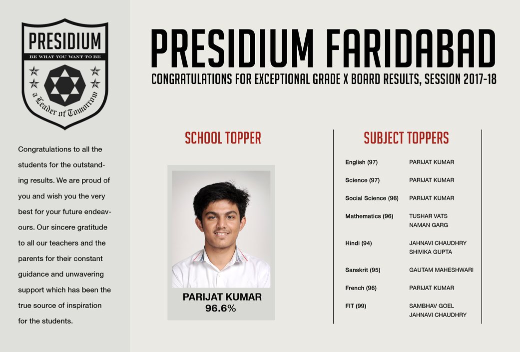 Presidium Gurgaon-57, CBSE GRADE 10 BOARD RESULTS: EXCELLENT PERFORMANCE OF STUDENTS