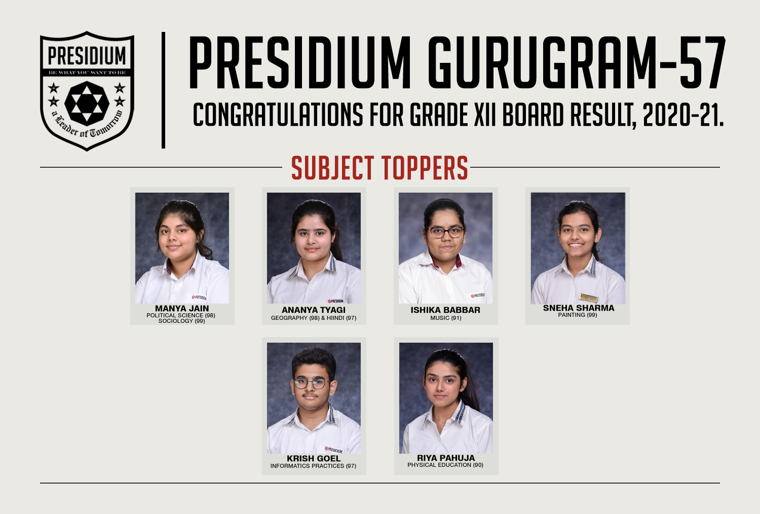Presidium Gurgaon-57, PRESIDIANS OF CLASS 12TH DELIVER OUTSTANDING RESULTS IN BOARDS!