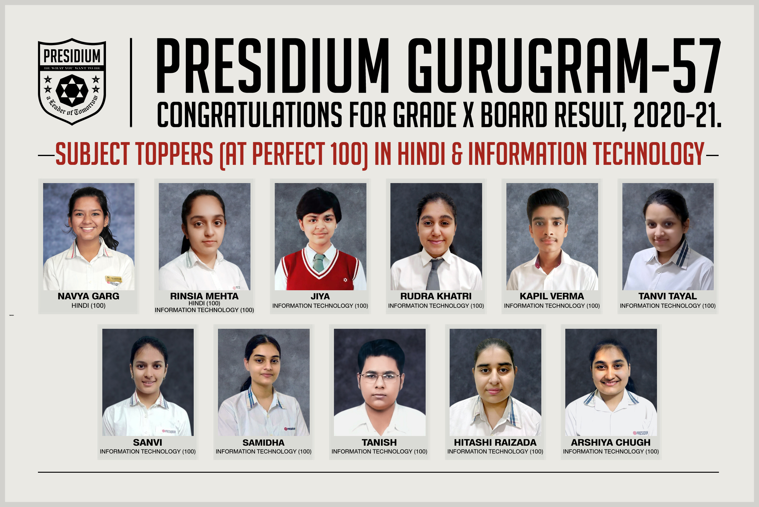 Presidium Gurgaon-57, KUDOS PRESIDIANS FOR EXCEPTIONAL XTH BOARD RESULTS (2020-21)