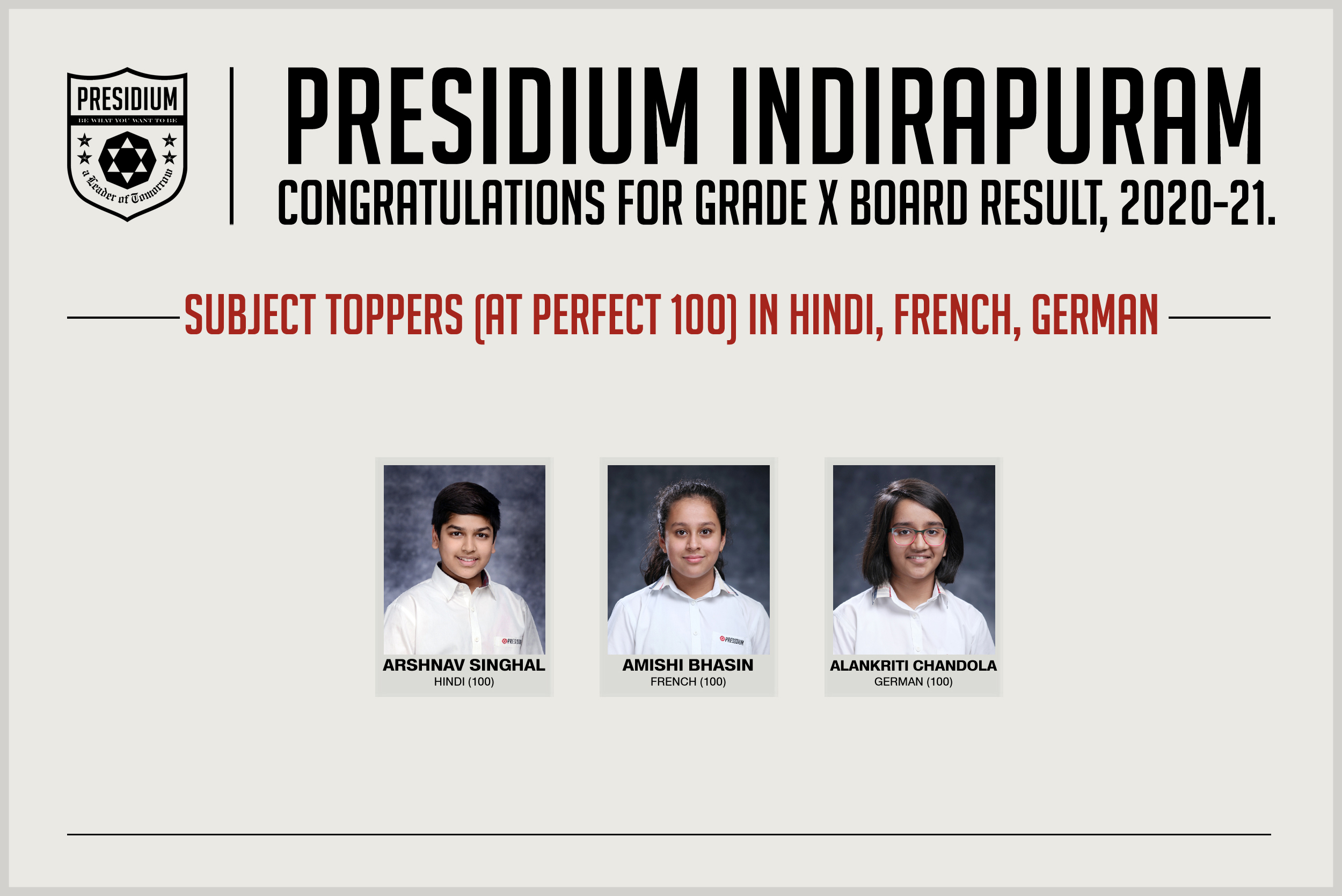 Presidium Indirapuram, CBSE GRADE X RESULTS(2020-21): PRESIDIANS ACE WITH PERFECT SCORES