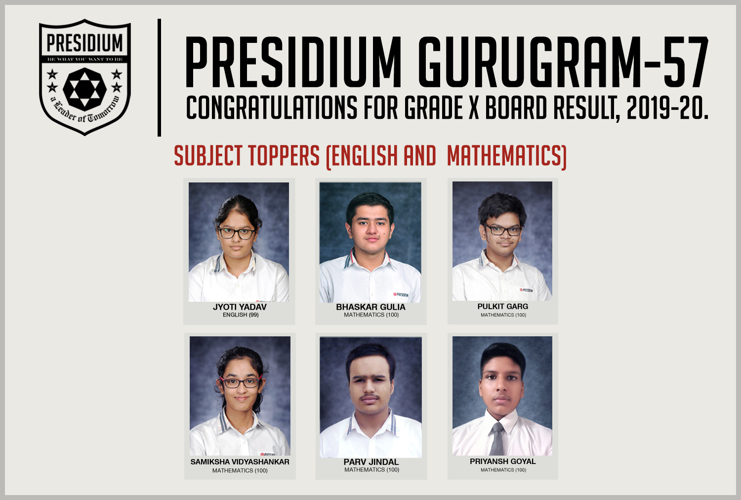 Presidium Gurgaon-57, CBSE GRADE X RESULTS(2019-20): PRESIDIANS ACE WITH PERFECT SCORES