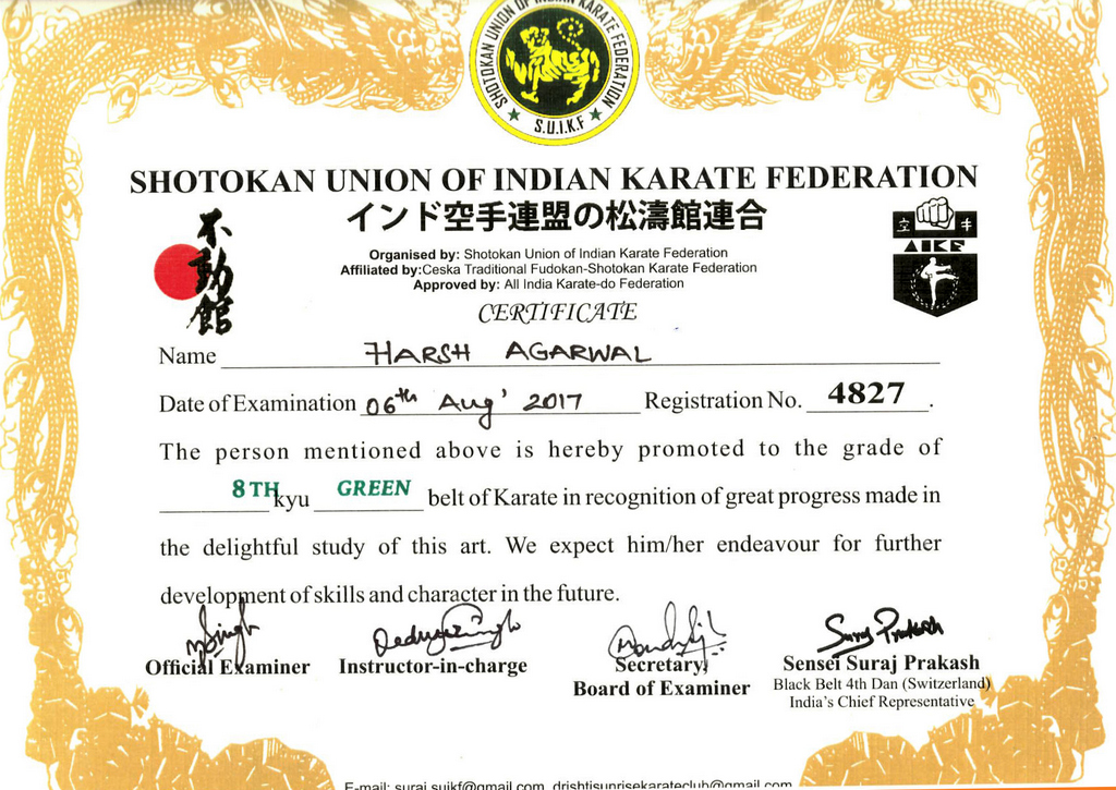 Presidium Gurgaon-57, OUR KARATE KID HARSH AGGARWAL WINS LAURELS WITH HIS SKILLS