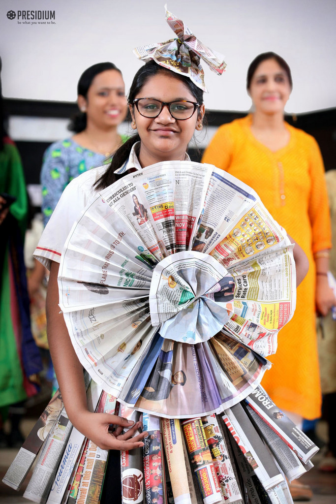 Presidium Indirapuram, YOUNG FASHION DESIGNERS CREATE BEAUTIFUL DRESSES WITH NEWSPAPER