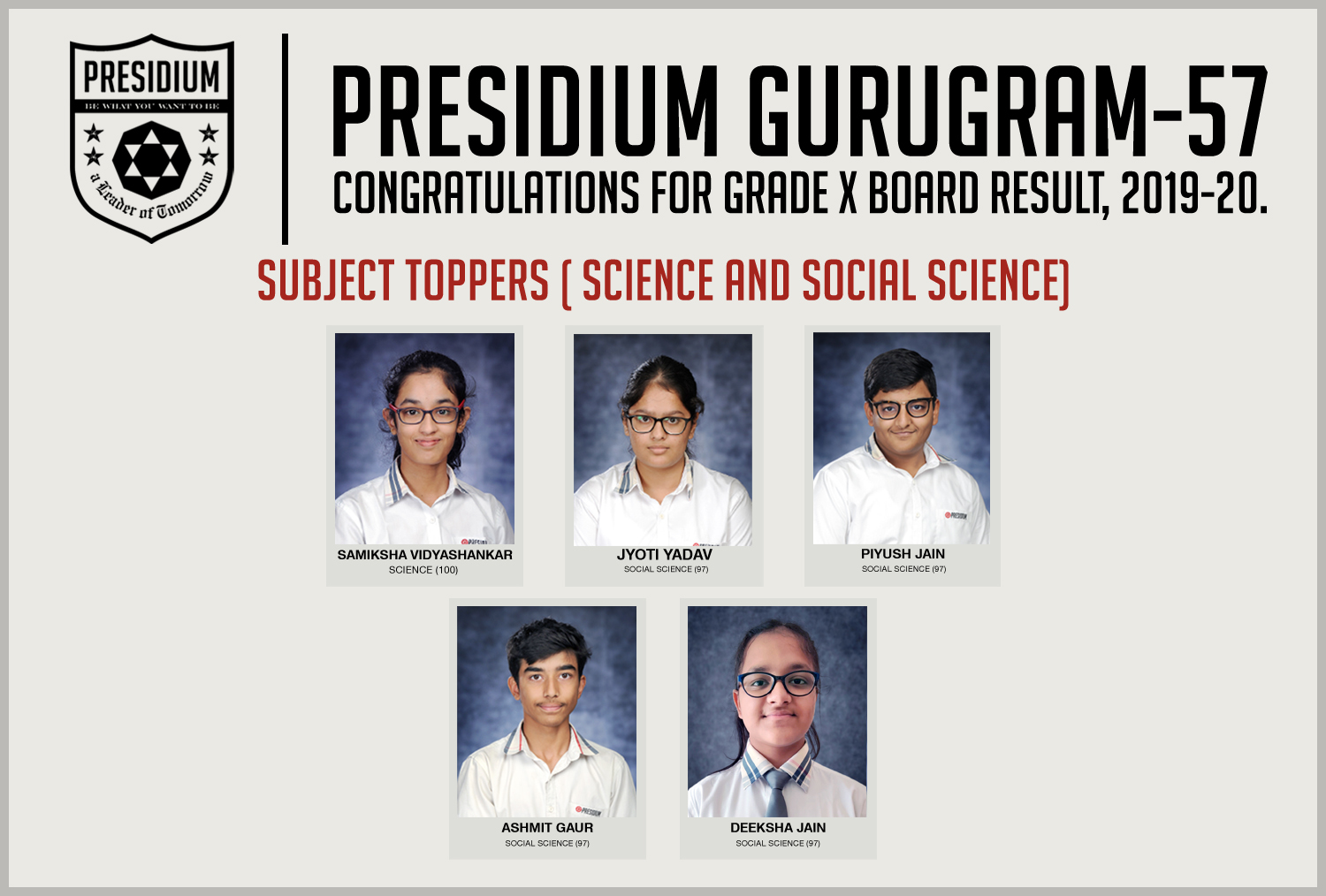 Presidium Gurgaon-57, CBSE GRADE X RESULTS(2019-20): PRESIDIANS ACE WITH PERFECT SCORES