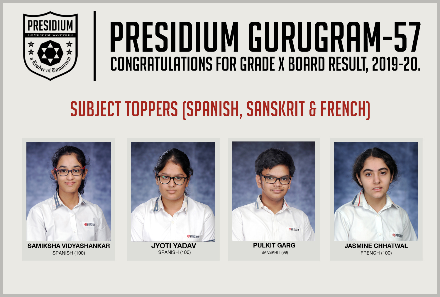 Presidium Gurgaon-57, CBSE GRADE X RESULTS(2019-20): PRESIDIANS ACE WITH PERFECT SCORES